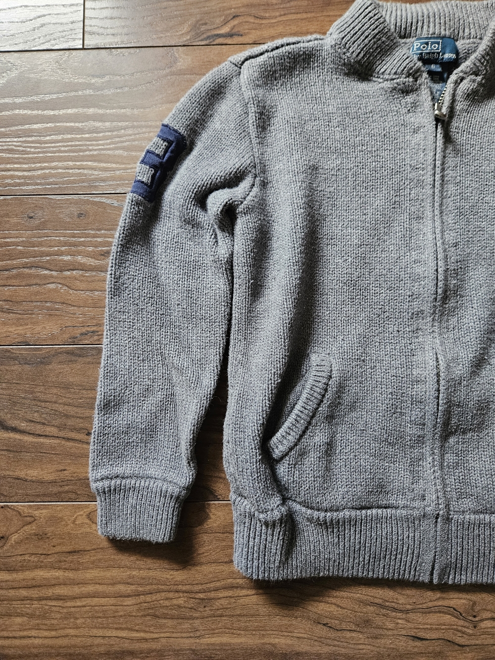 Polo Ralph Lauren Kids Full Zip Knit Sweater Jacket Big Pony Grey Youth Size 6 - Picture 3 of 6